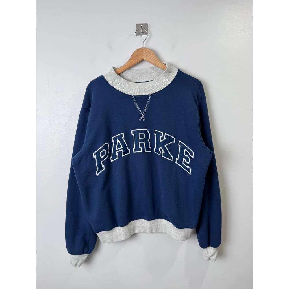 Parke Heritage Two Tone Varsity Mockneck Navy Blue White Women Size S/M